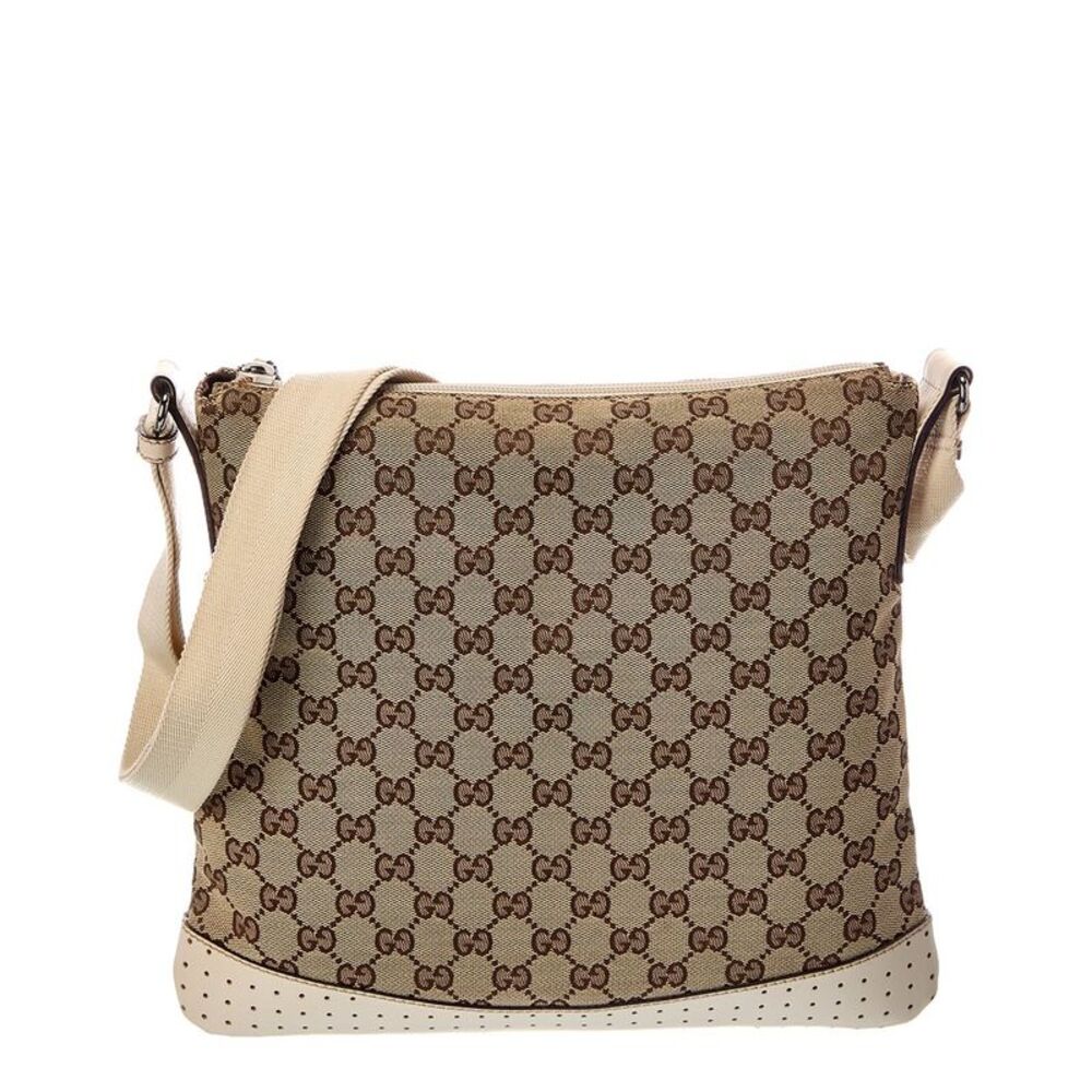 Gucci Brown Gg Canvas Mini Perforated Flat Messenger (Authentic Pre-Loved)